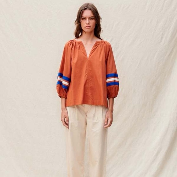 Sundry Varsity Stripe Blouse Brick - Picture 2 of 8